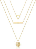 Turandoss Dainty Layered Choker Necklace, Handmade Y Pendant Necklace Multilayer Bar Disc Necklace Adjustable Layering Choker Necklaces for Women