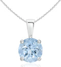 Angara Natural Aquamarine Solitaire Pendant for Women | Round Aquamarine Solitaire Pendant Necklace in 14K Solid Gold/Silver/Platinum With 18" Chain | March Birthday, Gemstone Jewelry Gift