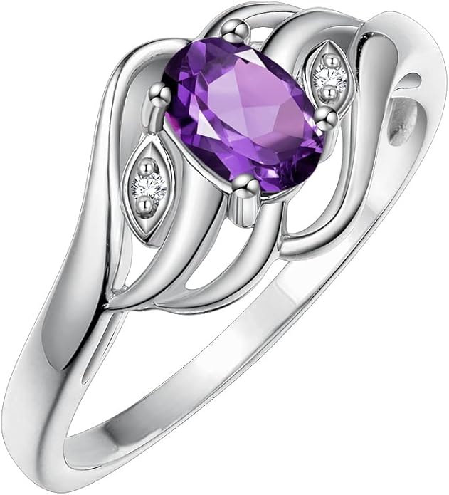 Rylos Ring featuring Classic Style, 6X4MM Birthstone Gemstone, & Diamonds - Elegant Jewelry for Women in Sterling Silver, Sizes 5-10