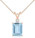 Angara Natural Aquamarine Solitaire Pendant for Women | Emerald-Cut Aquamarine Pendant with Diamond in 14K Solid Gold/Silver/Platinum With 18" Chain | March Birthday, Gemstone Jewelry Gift