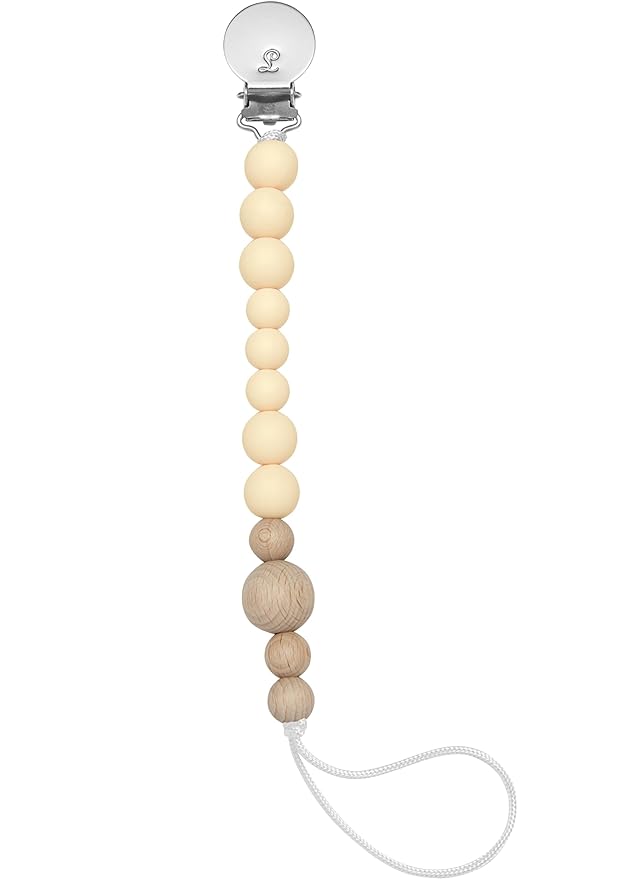 Colour Block Pacifier Clip – Food-Grade Silicone Soother Holder & Teether Strap – Secure, Non-Toxic Binky Clip for Babies – Durable, Stylish, and Easy to Clean – Unisex Baby Accessory - Coconut Milk