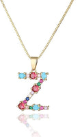Eben-Ezer 18K Gold Box Chain Choker Initial Necklace Multi-Color Zircon Letter Pendant Script Name Custom Necklace for Women Gift Alphabet 26 A-Z
