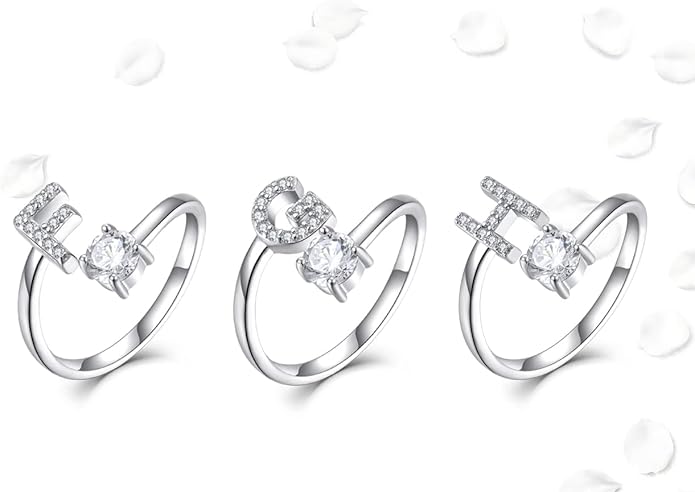 STARCHENIE Adjustable Initial Ring for Women 925 Sterling Silver Letters A-Z 26 Alphabet Rings Size 7