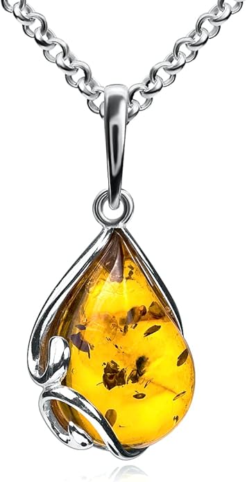 Ian and Valeri Co. Amber Sterling Silver Classic Earrings Pendant Necklace Set Chain18 Inches
