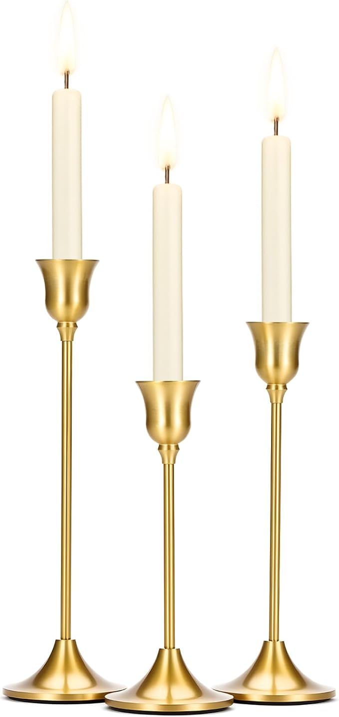 Tifanso 3PCS Vintage Brass Gold Taper Candlestick Holders by tifanso