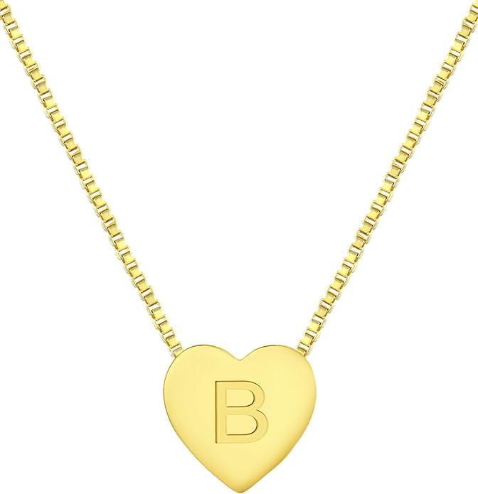 YL Initial Necklace 925 Sterling Silver Heart Letter Pendant A-Z Alphabet Cubic Zirconia Jewelry for Women