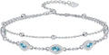 Evil Eye Birthstone Charm Link Bracelet 925 Sterling Silver Evil Eye Bracelet with 12 Months Birthstone Birthday Jewelry Gifts for Women Mom Her,Chain Length 7"+2" Extend