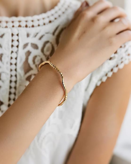 POTESSA 18K Gold Plated Cuff Bracelets Adjustable Dainty Bangle Handemade Jewelry for Women