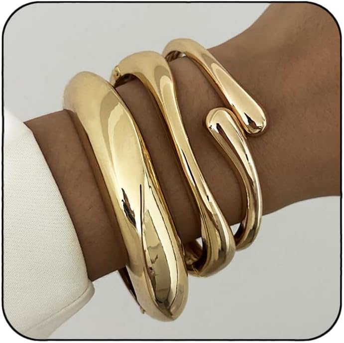 Chunky Gold Bangles Bracelets for Women Gold Cuff Bracelet Set Waterproof Non Tarnish Stack Bracelet for Women Gifts