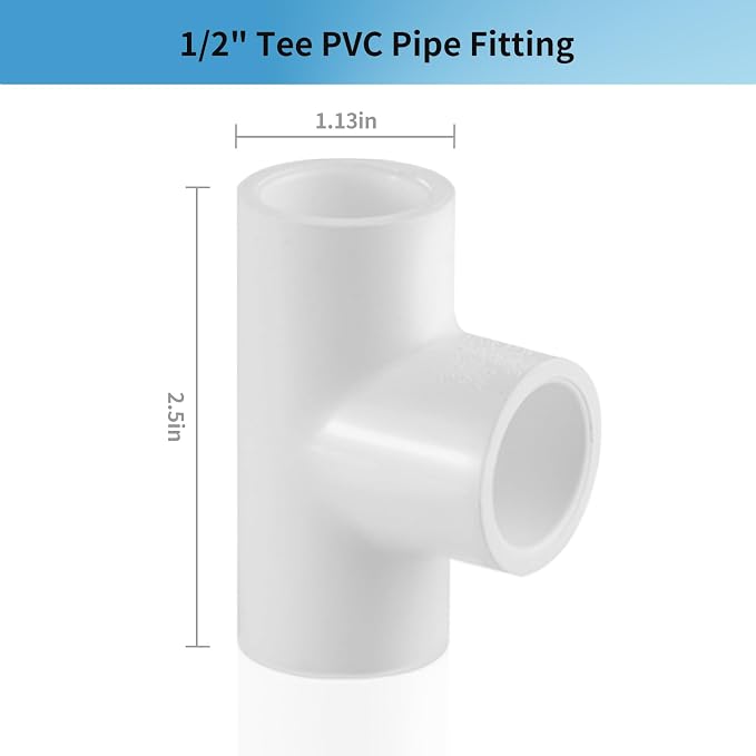 LESSO 10 Pack 1/2 inch PVC Tee Fittings, 3-Way PVC Fittings, - Image 2