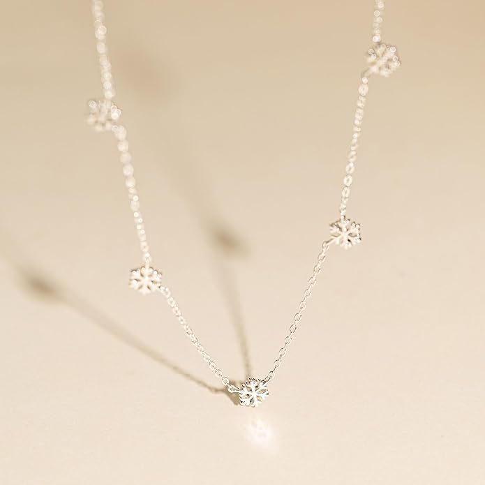 VRIUA Necklaces for Women - 14K Gold/Silver Plated Dainty Chain Necklace with Five Charms: Diamond, Bow, Snowflake, Cross, Flower, Clover, Butterfly, Heart, Star of David, and Star Trendy Jewelry