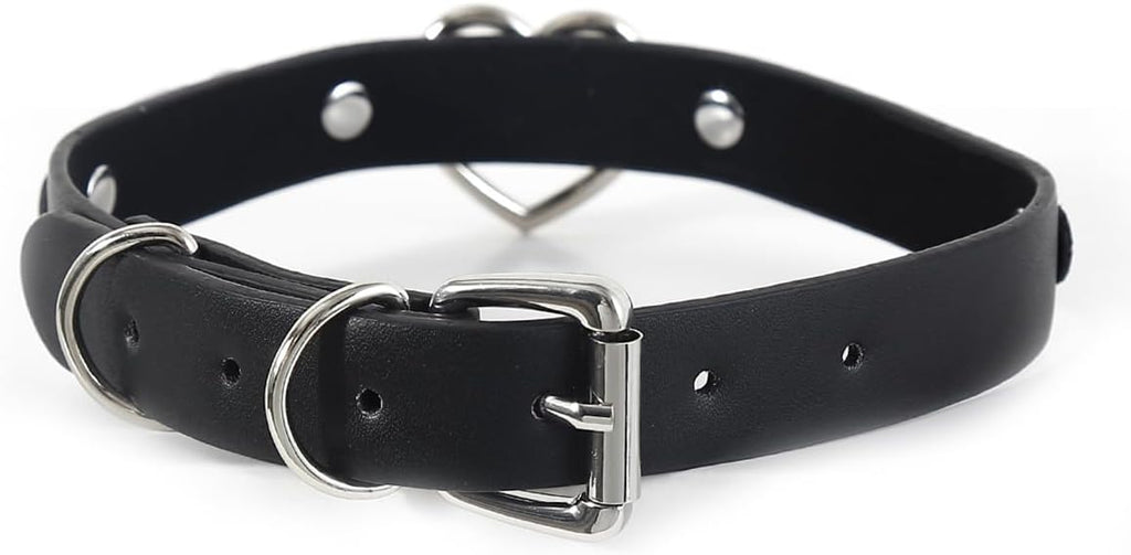 Succuba Handmade Heart Ring Rhinestone Letter Pu Leather Choker Collar Necklace for Women and Men