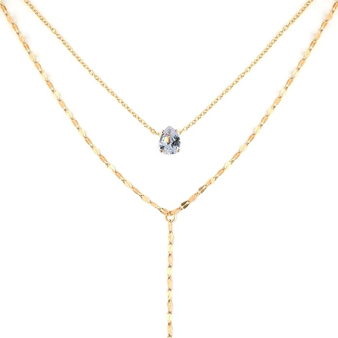 Necklace for Women, Dainty Long 14K Gold Y-Shaped Necklace Jewelry Trendy Beaded Layered Chain Drop Necklaces Jewelry Women Gifts