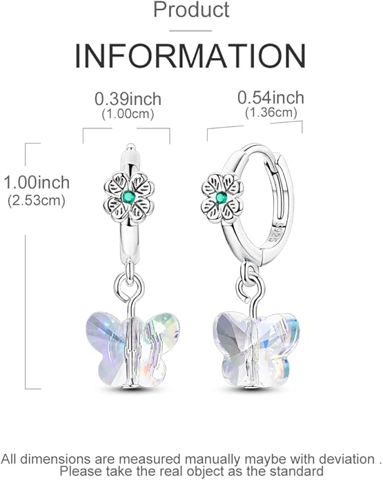 LAZA 925 Sterling Silver Hoop Earrings for Women, Hypoallergenic Huggie Butterfly Dangle Drop Earrings Colorful Flower Earrings Jewelry Gifts
