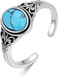 925 Sterling Silver Turquoise Adjustable Ring for Women, Vintage Bohemian Style Ring Jewelry Gifts for Mom Wife