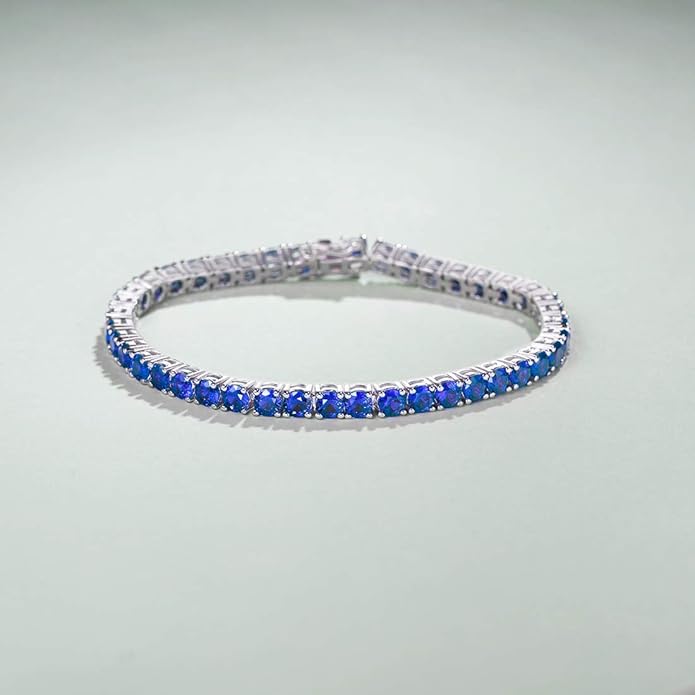 FANCIME Birthstone Bracelet Sterling Silver Gemstone Tennis Bracelets Fine Jewelry Wedding Bridal Prom Birthday Gift for Women Her, Length 7.2 Inch Width 4mm