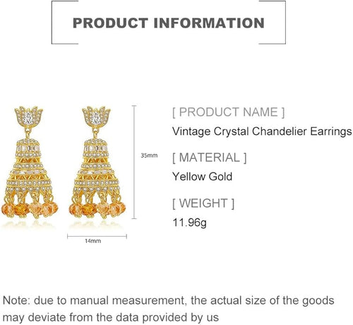 14K Gold Crystal Chandelier Earrings for Women,Vintage Court Style Yellow Crystal Tassel Long Drop Earrings,Fashion Earrings Jewelry Gift for Her