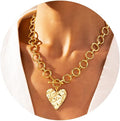 Chunky Gold Heart Necklace for Women，14K Gold Plated Puffy Heart Pendant Bold Chain Necklace with Toggle Clasp，Waterproof Non Tarnish Hypoallergenic Chunky Statement Jewelry Gift for Women