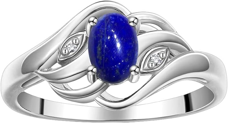 Rylos Ring featuring Classic Style, 6X4MM Birthstone Gemstone, & Diamonds - Elegant Jewelry for Women in Sterling Silver, Sizes 5-10