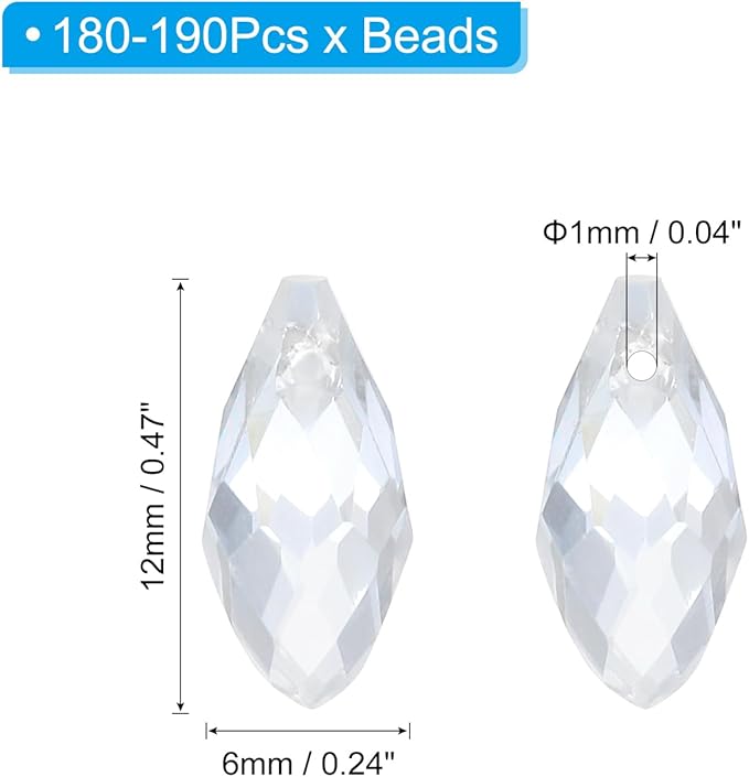 PATIKIL 2 Strands 180-190Pcs Teardrop Crystal Beads, 12x6mm Faceted Teardrop Briolette Horizontal Glass Beads Loose Bead for Bracelet Jewelry Making, Transparent