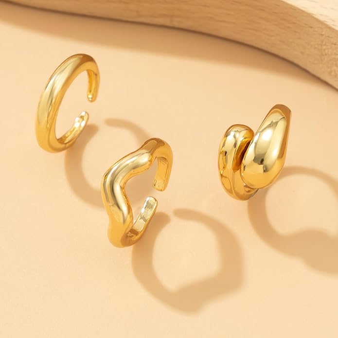 MIFYNN Chunky Gold Rings for Women Gold Silver Adjustable Thick Ring Fashion Statement Ring Open Dome Ring Chunky Silver Rings Geometric Curved Minimalist Simple Rings