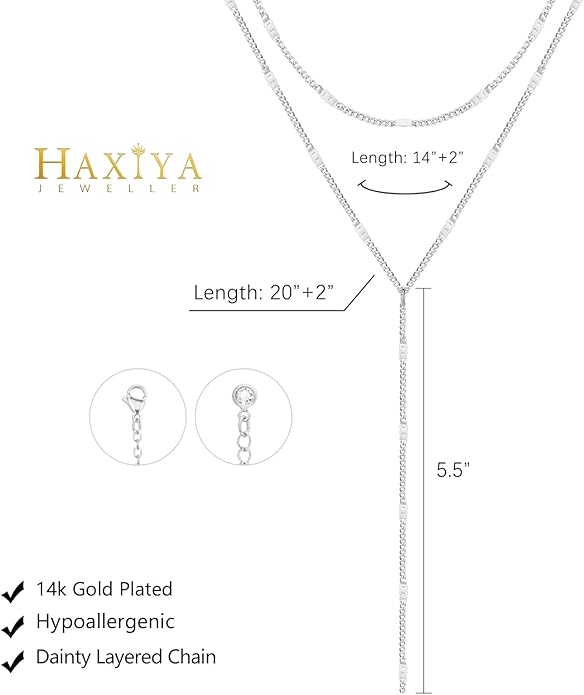 Lariat Gold Necklace for Women Dainty Long Necklace 14k Gold Plated/Silver Y-Shaped Pendant Drop Chain Trendy Layered Pearl/Beaded/CZ Necklaces Simple Gold Jewelry For Women Gift