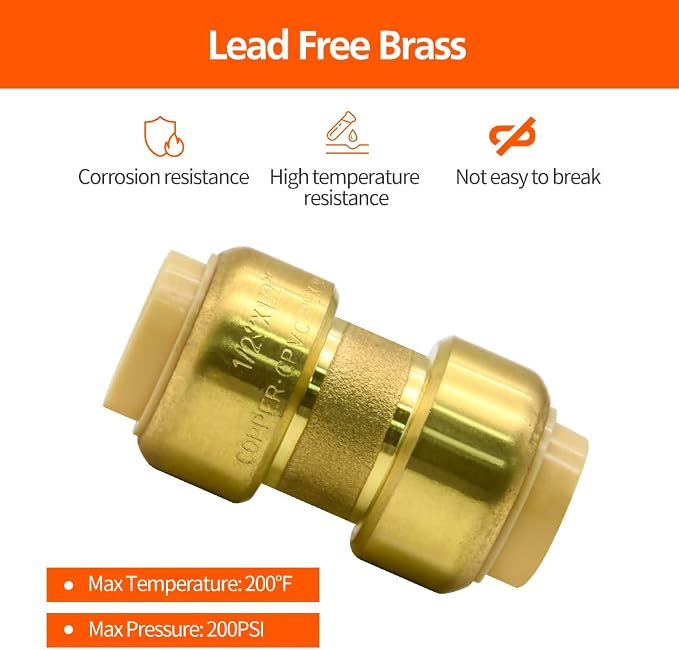 6 Pack Push-to-Connect Plumbing Fittings, 1/2" Pushfit Straight Fittings - Image 5
