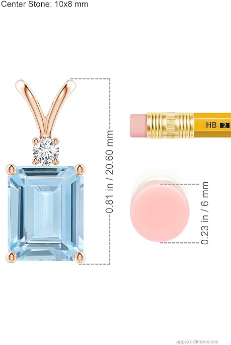 Angara Natural Aquamarine Solitaire Pendant for Women | Emerald-Cut Aquamarine Pendant with Diamond in 14K Solid Gold/Silver/Platinum With 18" Chain | March Birthday, Gemstone Jewelry Gift