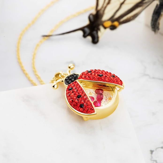 Superchic Ladybug Pendant Necklace Cute Cubic Zirconia with floating Crystals for Women Halloween Party Birthday Gifts