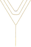 Turandoss Dainty Layered Choker Necklace, Handmade Y Pendant Necklace Multilayer Bar Disc Necklace Adjustable Layering Choker Necklaces for Women