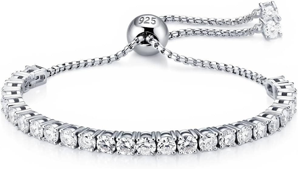 Moissanite Tennis Bracelet for Women, Adjustable Moissanite Tennis Bracelet 2mm/2.5mm/3mm/4mm D Color VVS1 Round Cut 925 Sterling Silver, Luxury Moissanite Jewelry Gift for Valentine's day, Mother's day,Anniversary and Self Gift