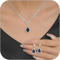 Sparkling Teardrop Halo Bridal Necklace Earrings Set For Women Statement Classic Silver Colors Adjustable Choker Style Chain