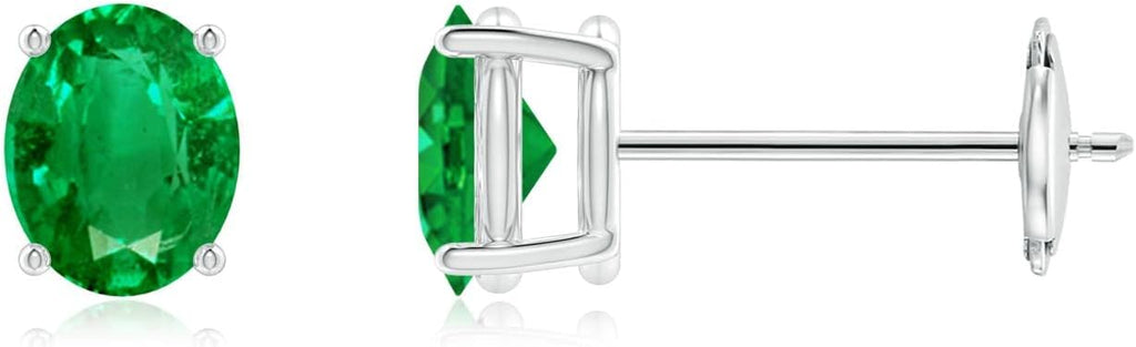 ANGARA Natural Emerald Earrings for Women | Oval Shape Emerald Classic Earrings in 14K Solid Gold/Platinum | May Birthday, Anniversary, Gemstone Jewellery Gift