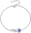 Birthstone Bracelets for Women 925 Sterling Silver Created Gemstone Bracelet Infinity Pendant Jewelry for Her, 6.7"+1.2"