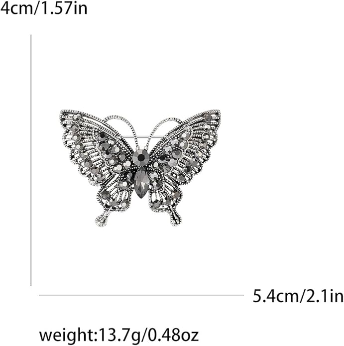Rhinestone Butterfly Brooch for Women Sparkling Gold Silver Blue Black Crystal Big Butterfly Brooch Pin Cute Insect Pin Elegant Clothing Hat Bag Skirt Accessories Christmas Birthday Party Jewelry