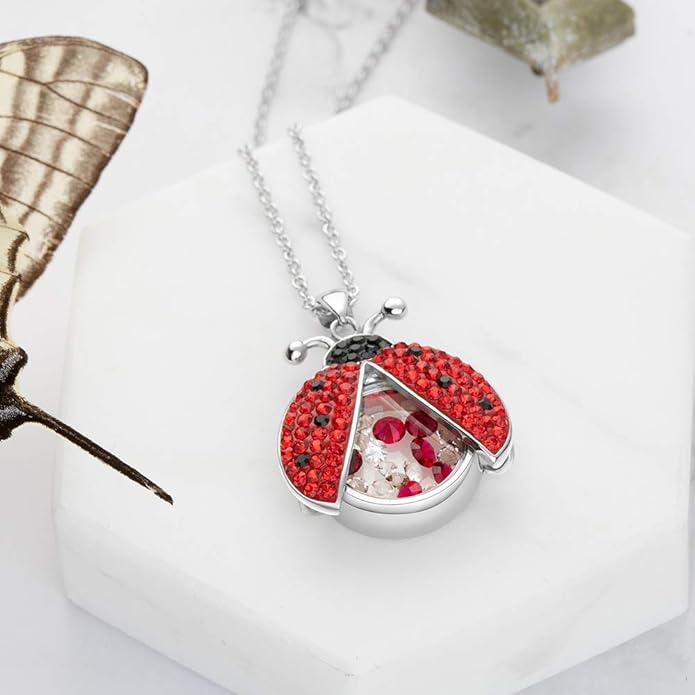 Superchic Ladybug Pendant Necklace Cute Cubic Zirconia with floating Crystals for Women Halloween Party Birthday Gifts