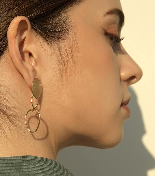 OZEL Gold Dangle Earrings for Women Brushed Finish, Matte Gold Statement Jewelry, 14k Gold Plated