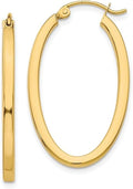 14K Gold Oval Hoop Earrings, (31-52mm) (2mm Tube)