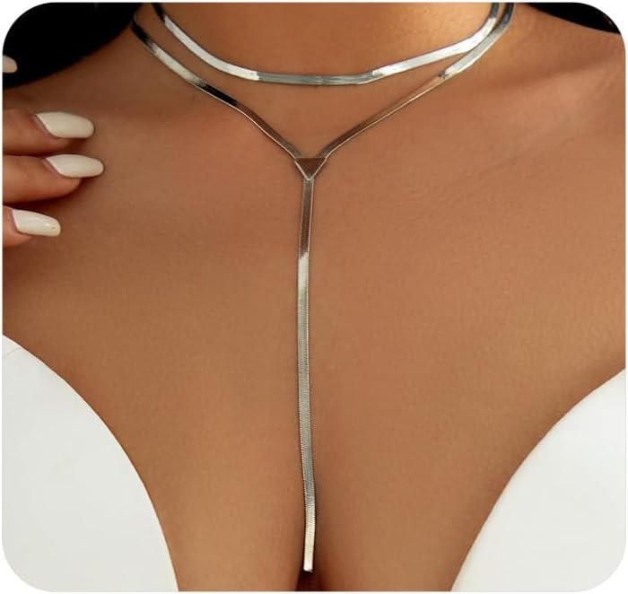 GIGB PBDK Chunky Gold Choker Necklace for Women,Trendy Silver Statement Necklace Long Snake Chain Drop Necklace,Charm Prom Body Jewelry Accessories Gifts