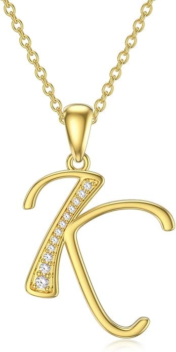 14k Gold Initial Necklace for Women, Solid Gold Moissanite Letter Pendant Necklaces Jewelry for Her Birthday Valentines Day Gifts for Mom Wife Christmas Gifts for Girlfriend Sister