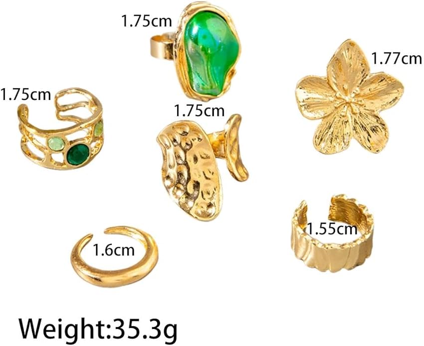 Gold Chunky Baroque Pearl Flower Rings Set,Hammered Open Adjustable Colorful Crystal Knuckle Finger Ring,Punk Party Jewelry Accessories Gift for Women