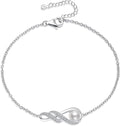 Birthstone Bracelets for Women 925 Sterling Silver Created Gemstone Bracelet Infinity Pendant Jewelry for Her, 6.7"+1.2"