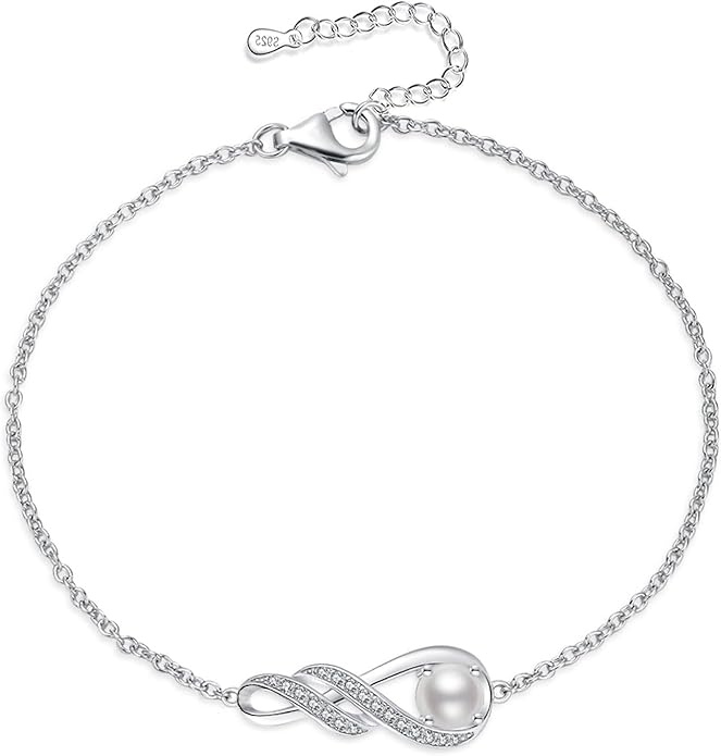 Birthstone Bracelets for Women 925 Sterling Silver Created Gemstone Bracelet Infinity Pendant Jewelry for Her, 6.7"+1.2"