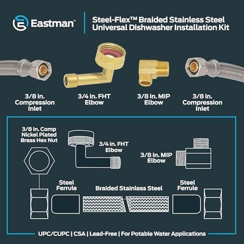 Eastman 10 Ft. Dishwasher Installation Kit, Braided Stainless Steel Supply Line - Image 6