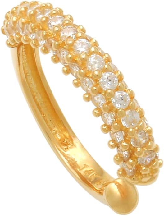 ANYGOLDS 14k Solid Gold Cubic Zirconia Wide Bold Thick Ear Cuff Ring - No Piercing Wrap Cartilage Conch Helix Gold Ear Cuff - Ring Wrap Jewelry for Women - Perfect Minimalist Design – Sold as a Single