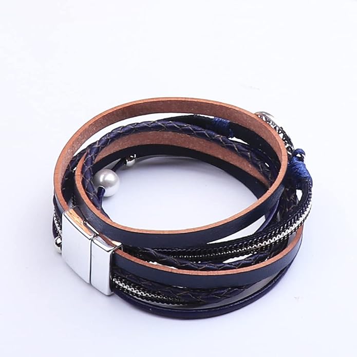 KSQS Tree of Life Leather Multi-Layer Wraps Bracelet,Boho Wide Buckle Wristband Bangle,Braided Cuff Bracelets for Women