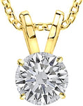Houston Diamond District 0.5-10 Carat Lab Grown Diamond Solitaire Pendant Necklace, Round Cut Solitaire, 4-Prong Setting, Jewelry for Women (E-F, VS)