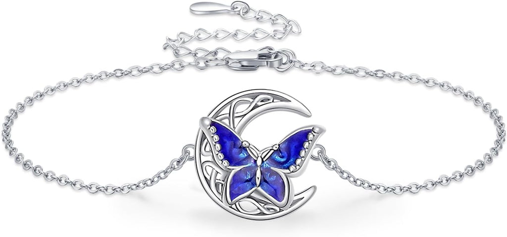 Dragonfly Bracelet 925 Sterling Silver Butterfly Bracelet Adjustable Celtic Moon Bracelet Irish Celtic Jewelry Gifts for Women