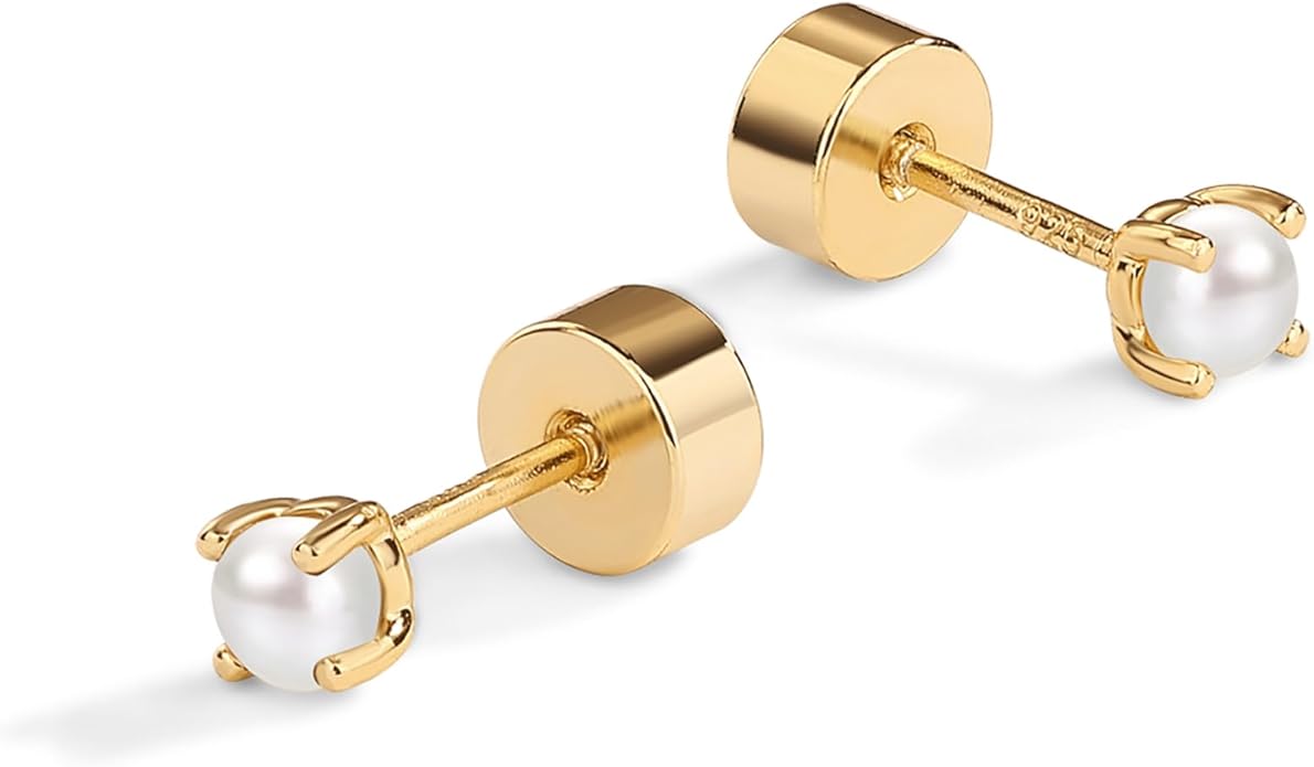 PAVOI 14K Gold Plated 925 Sterling Silver Posts Mini Stud Flat Back Earrings for Women | Helix Cartilage Piercing Jewelry | Dainty Pearl Star Cluster Cubic Zirconia Lotus Climber Screw Backs