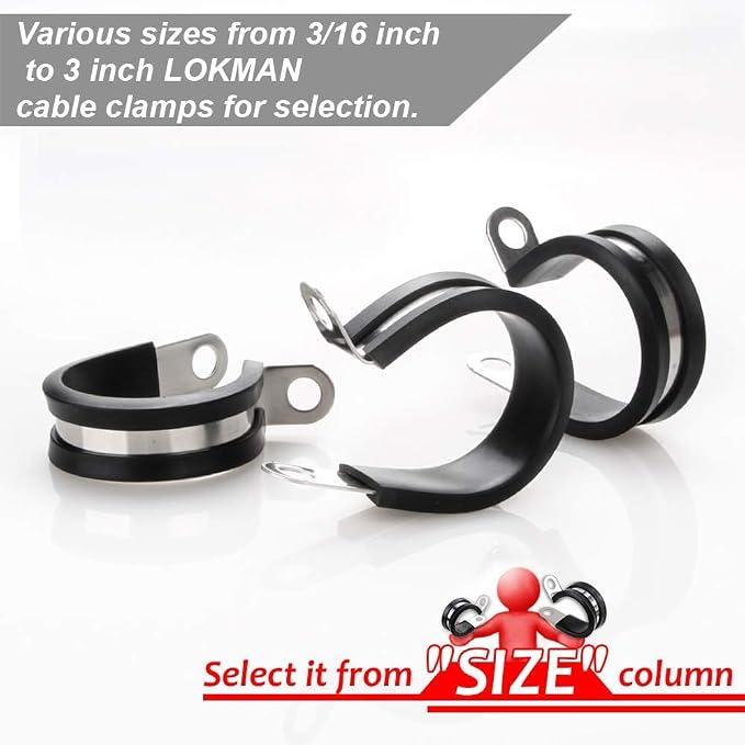 LOKMAN 20 Pack 1-3/4 Inch Stainless Steel Cable Clamp, Rubber Cushioned - Image 3